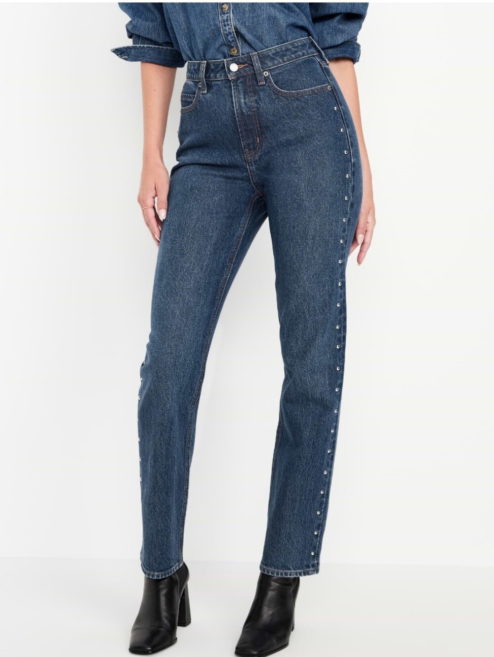 Old Navy Extra High-Rise Studded Straight Blue Jeans Plus Size